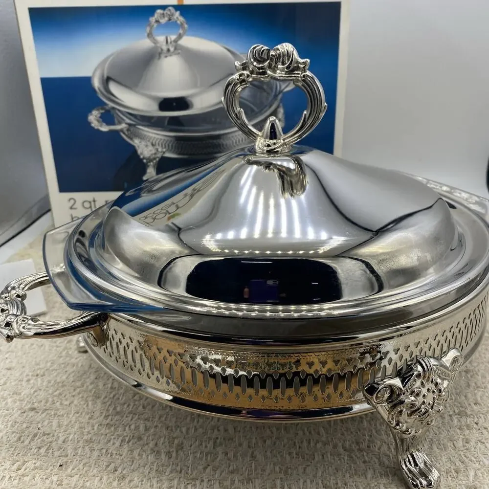 GODINGER SILVER ART COMPANY SILVER PLATED ROUND BUFFET SERVER 2 QUART